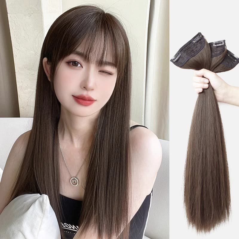 Wig women's long hair three-piece wig, seamless invisible hair extensions to increase hair volume, fluffy short hair hair extensions