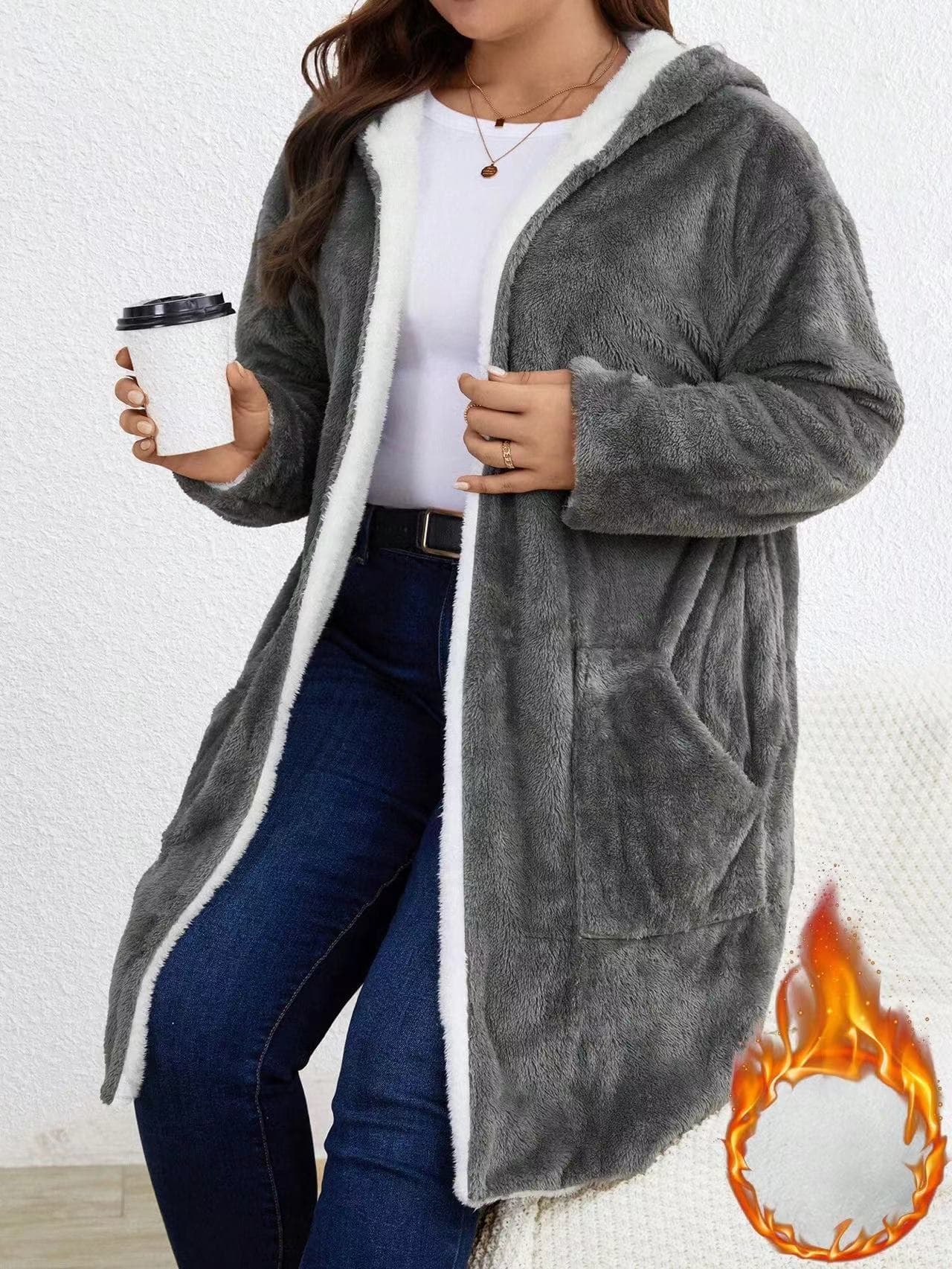 TEMU Hot-Selling Cross-Border Fashion New Open-Front Cardigan Casual Hooded Long-Sleeve Plush Coat for Europe and America