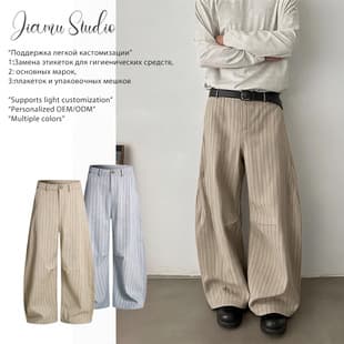 JIAMU American Vintage Striped Dress Pants Unisex Baggy Loose Wide-Leg Trousers Old Money Style Versatile Casual