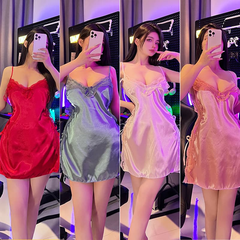 Sweet Dream Sexy Lingerie Off-Shoulder Strap Slip Dress Backless Seductive Silk-Like Plus Size Loungewear