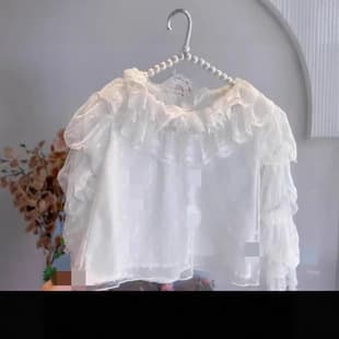 Girls Lolita Base Layer Spring Autumn Heart Print Doll Blouse Top Solid Color Performance Costume School