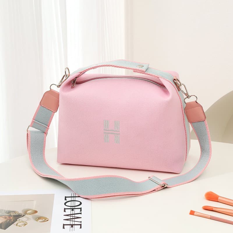 2025 New Style Women's Bag Solid Color Canvas Bag Large Capacity Simple Cosmetic Bag Korean Style Single Shoulder Literary Crossbody Bag