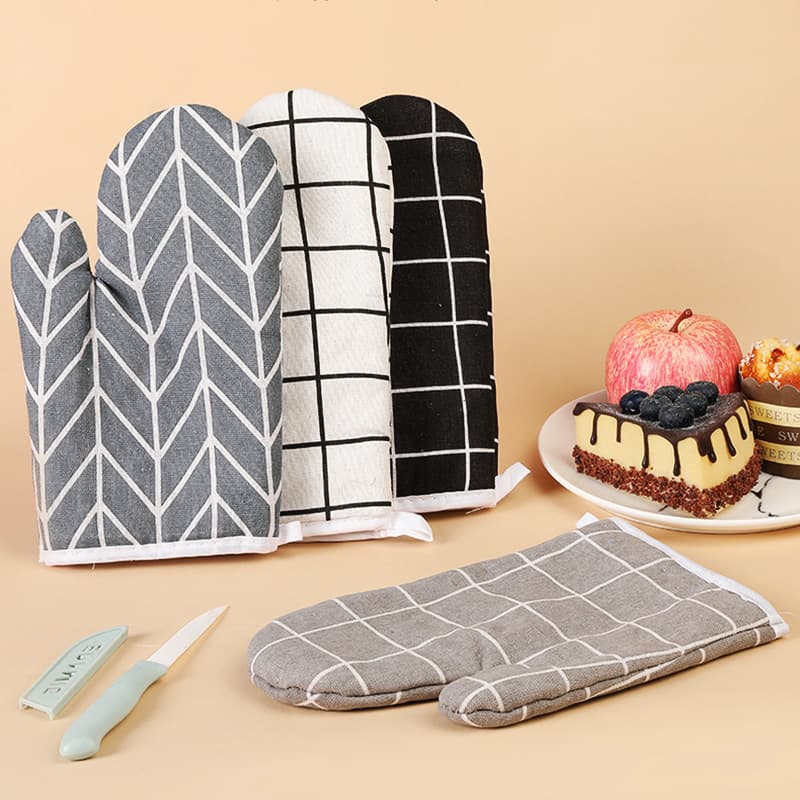 Cotton Linen Baking Microwave Oven Heat-Resistant Gloves, Kitchen Baking Tool, Oven-Specific Insulated and High-Temperature Resistant Gloves