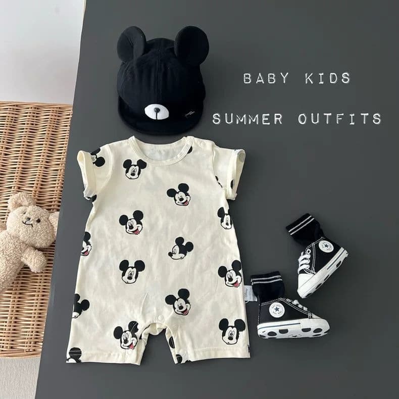 Newborn Summer Clothes Boys and Girls Baby Romper Cute Mickey Crawling Suit Full Month Diaper Cover Trendy