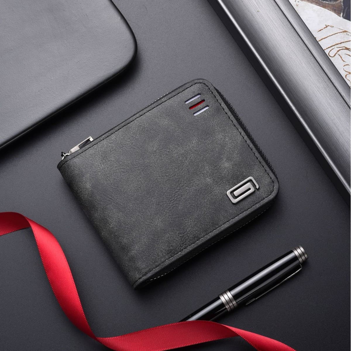 New 2026 Retro Men's Wallet Short ID Card Holder Leather Wallet Zip Around Men's Wallet