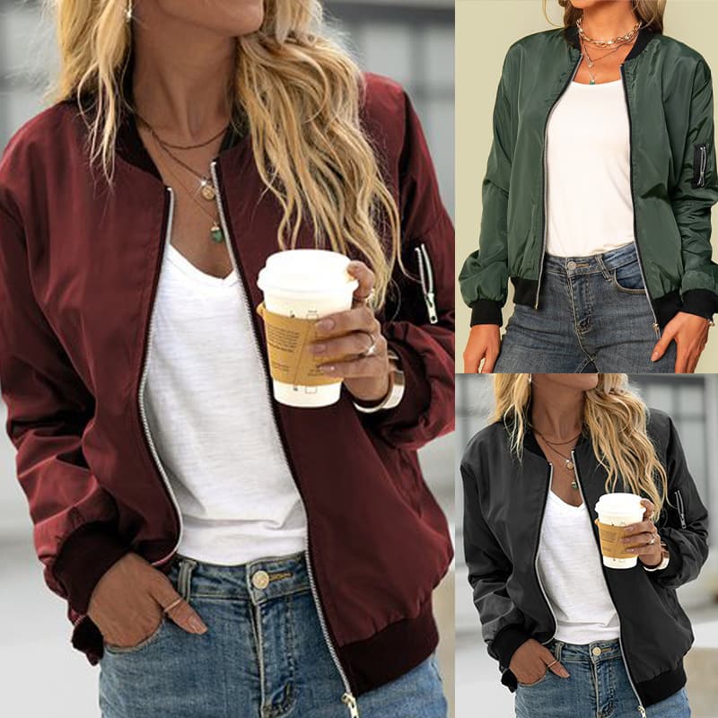 Women's Casual Zip-Up Jacket, AliExpress 2026 Autumn New Arrival, Solid Color European and American Fashion Outerwear