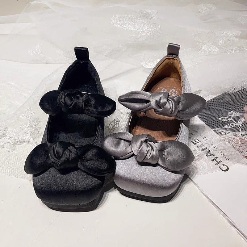 Korean-style toddlers' high-end bean shoes, French retro baby girls' bow spring/autumn flats, Mary Jane dance shoes
