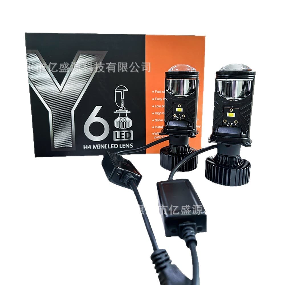 Y6 Car LED Headlight Bulbs Mini Lens H4 H7 High/Low Beam Integrated Retrofit Projector Headlamp