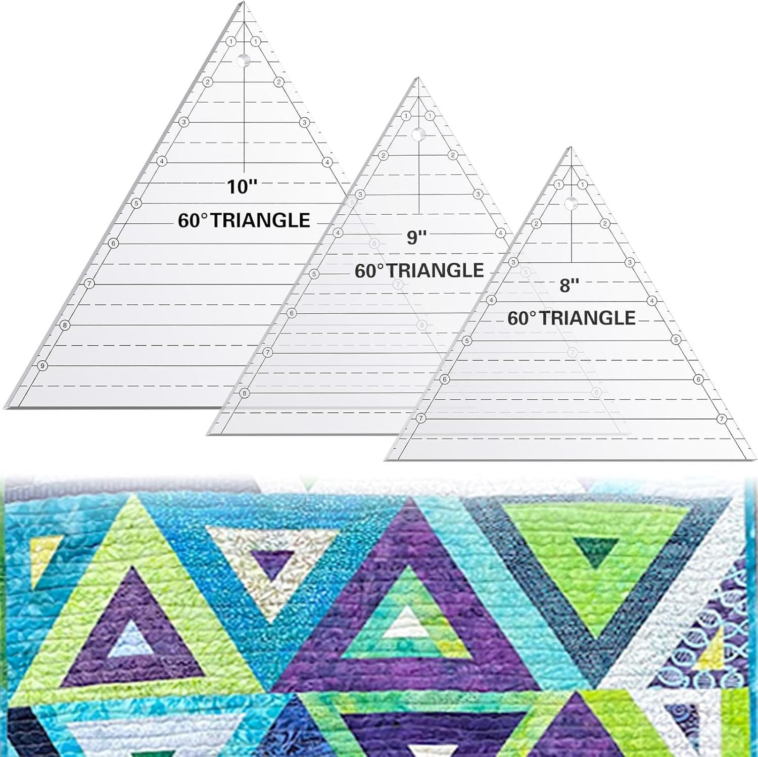 3 PCS 60 Degree Quilting Triangle Ruler 8 9 10 Inch Acrylic Stencil Ruler Quilting Sewing Layer Cake Patching
