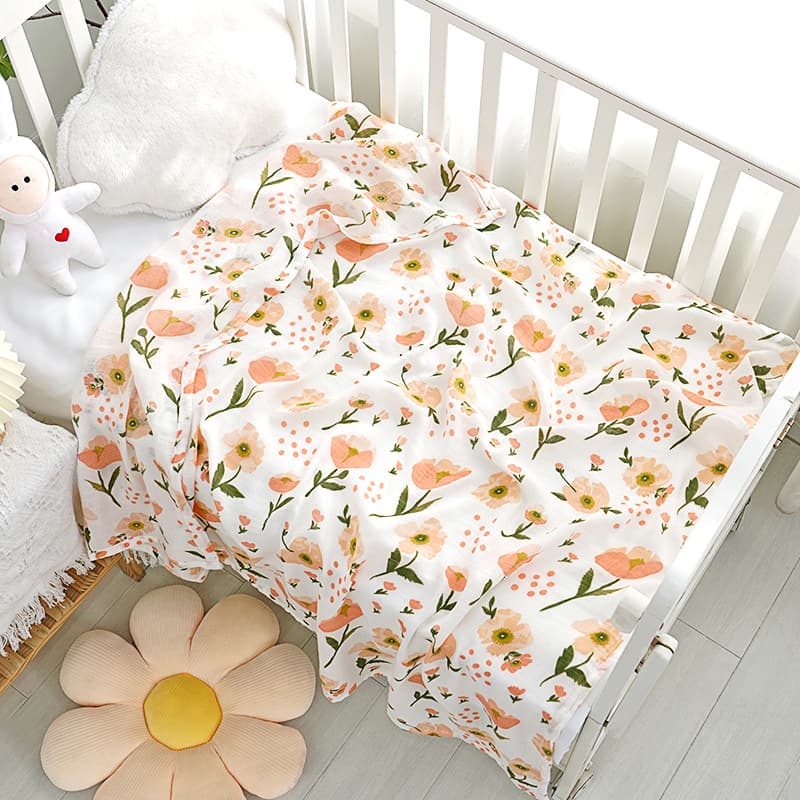 Bamboo-Cotton Gauze Swaddle with Print, Soft 2-Layer Gauze Bath Towel & Baby Wrapping Blanket