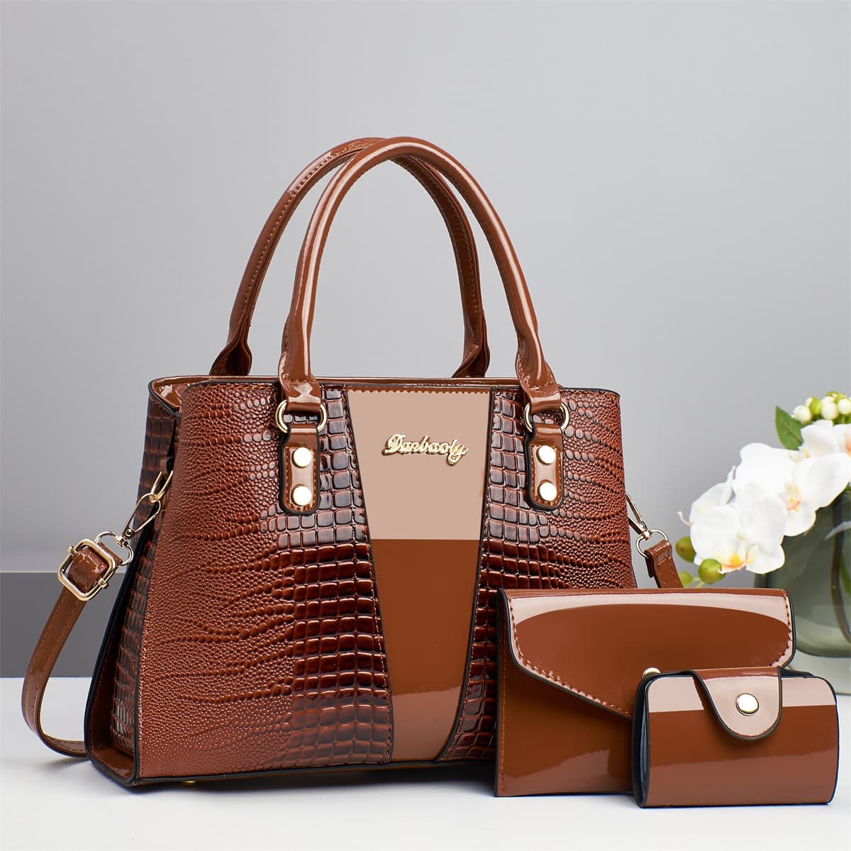 Cross-border best-selling mother-daughter bag set, Taizhou women's handbag, crocodile texture shoulder and crossbody bag, three-piece set