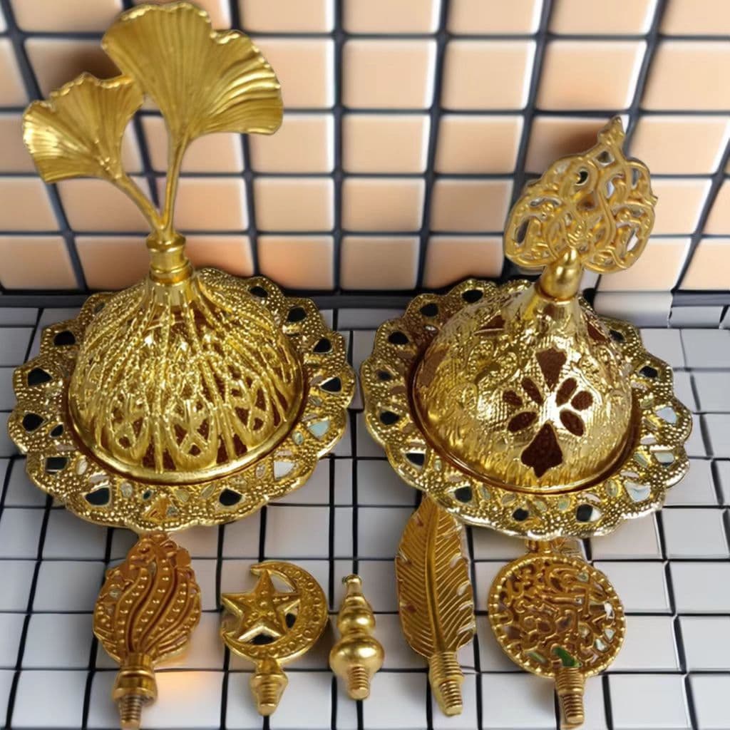 Gold Metal Middle East Arabic Incense Burner Tower Sandalwood Aromatherapy Burner Hollow out Design Mini Altar for Worship And Air Purification