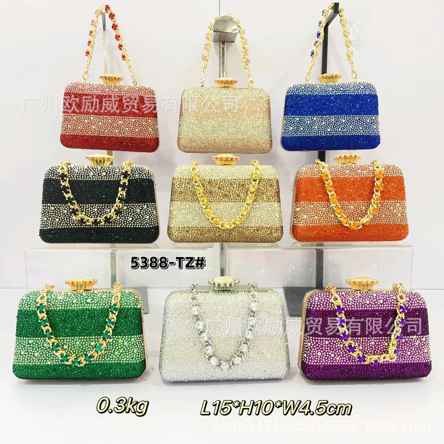 Cross-border Amazon new gemstone dinner bag set with diamonds, socialite banquet bag, ladies dinner bag, European and American handbag