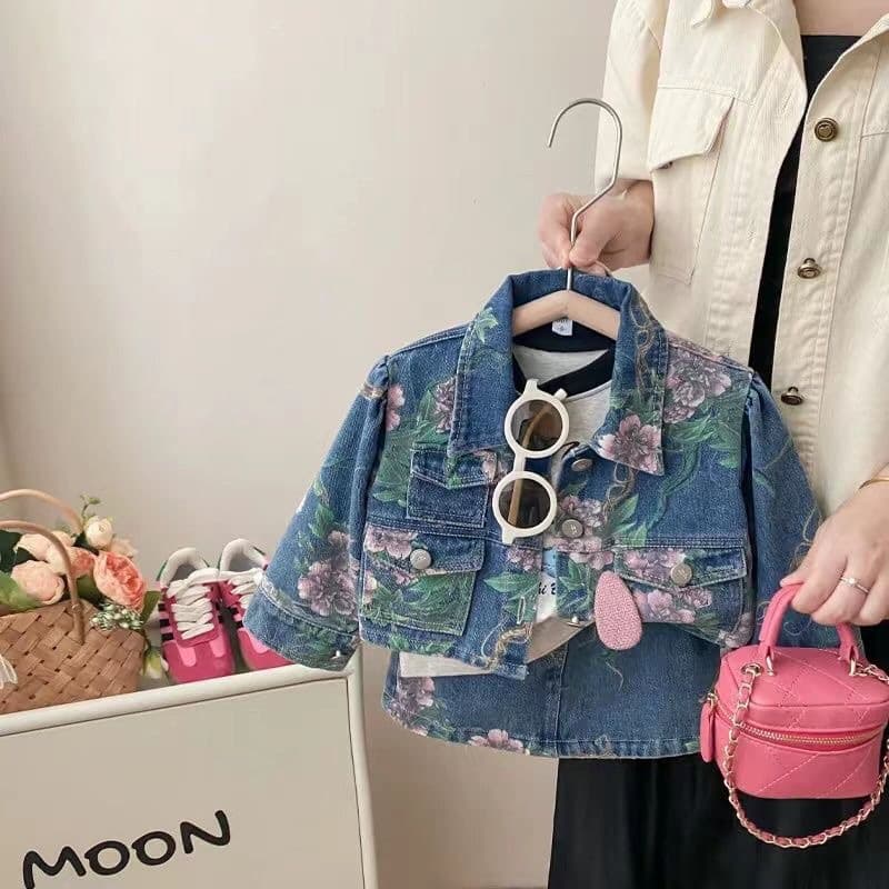 Girls denim suit autumn new style Korean style two-piece suit for girls 1-7 years old suit jacket + skirt