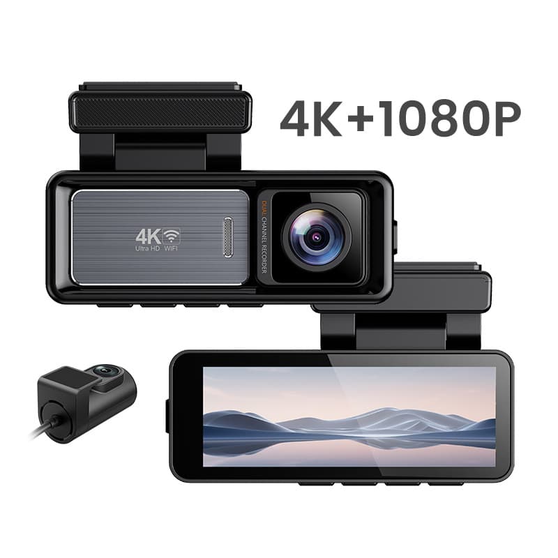 4K Dash Cam High-Definition Night Vision Front and Rear Dual Cameras Interior Rear View GPS with WiFi Car