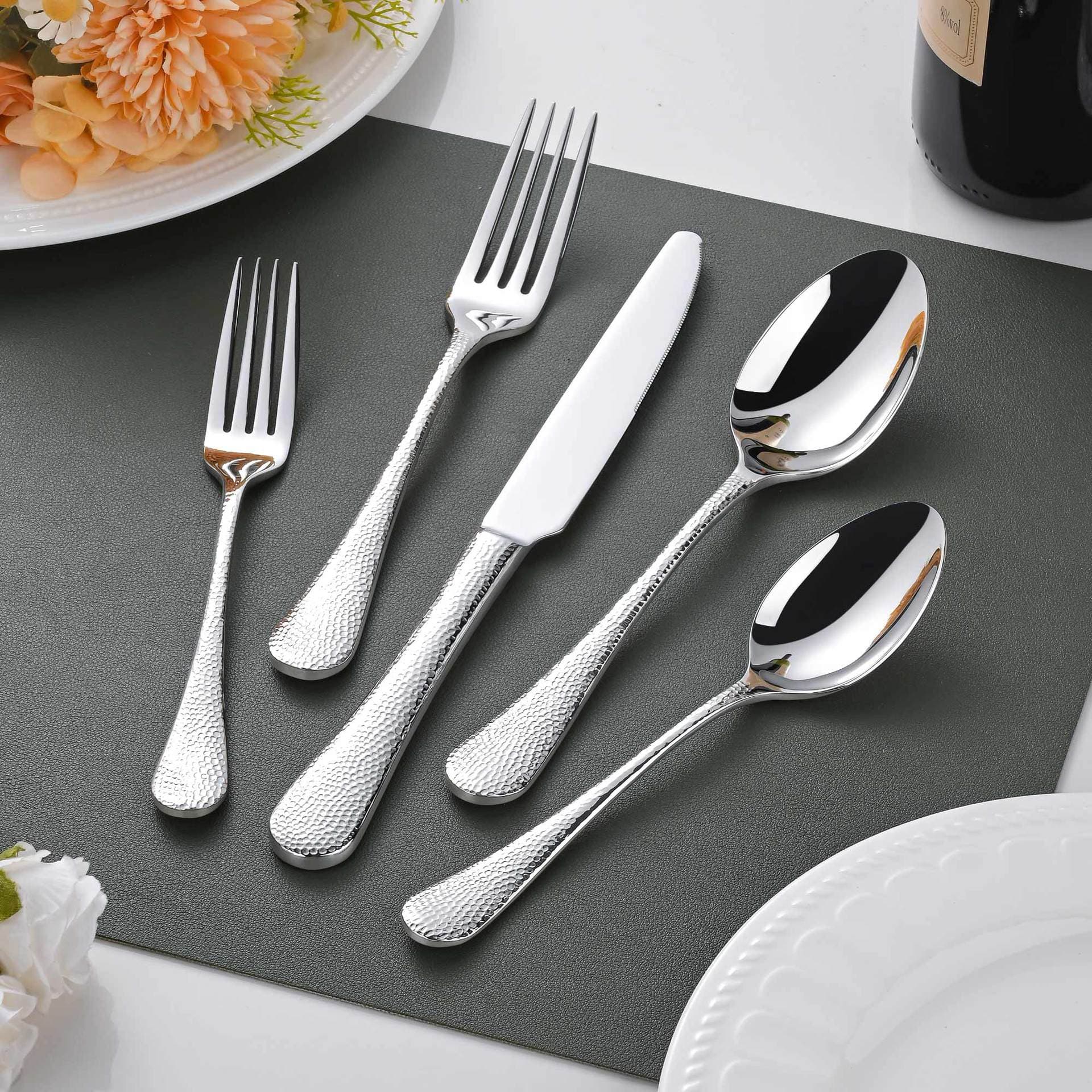 High-end Hammered Steak Knife Fork Spoon Set 5pcs 304 Stainless Steel Western Cutlery Forks Spoons