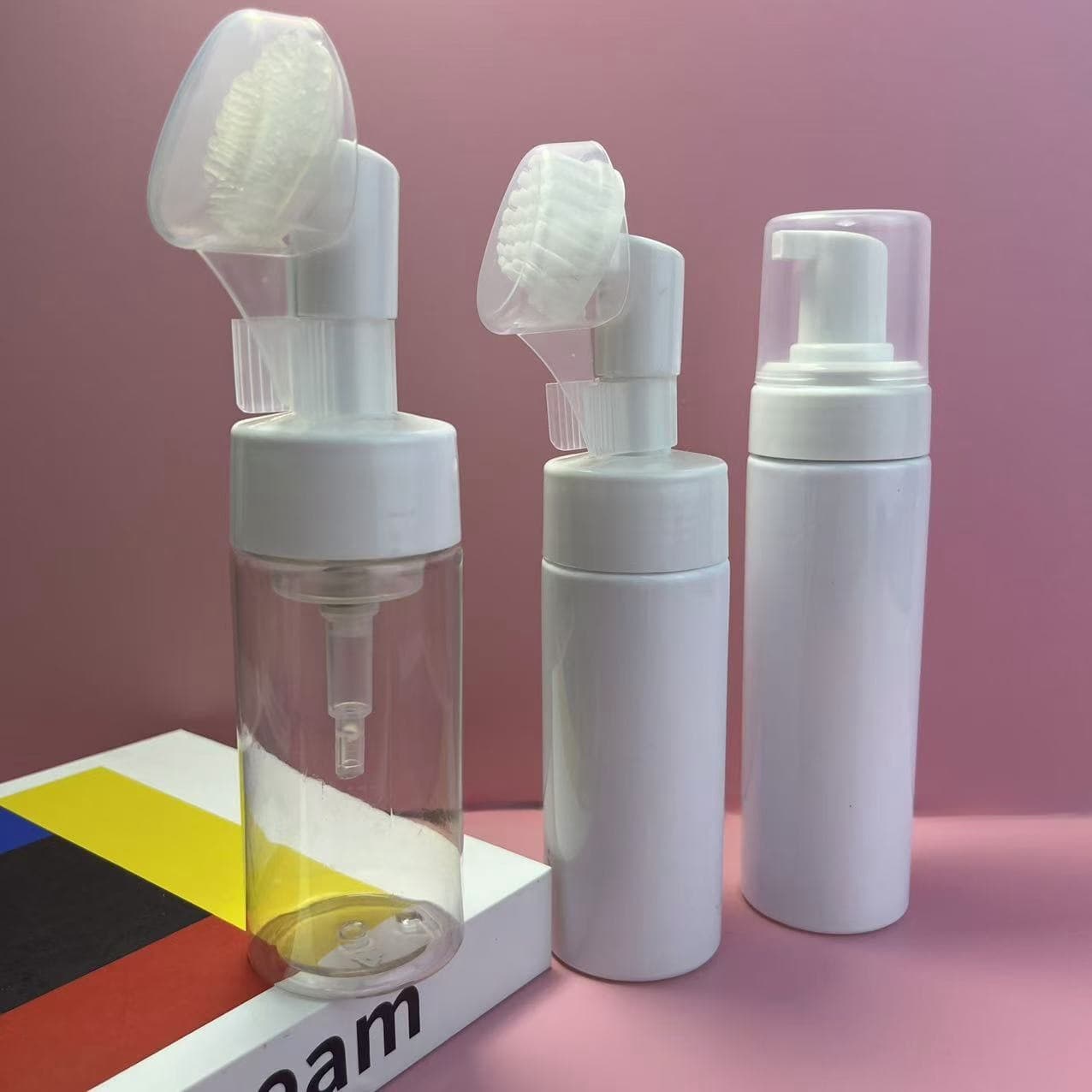 120ml 150ml 200ml Mousse Foam Bottle PET Down Jacket Cleaner Bottle Silicone Brush Head Foaming Plastic Bottle