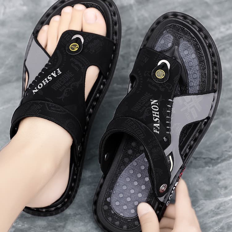 Men's Sandals 2026 Summer New Style Toe Post Beach Shoes, Casual Driving Two-Way Flip Flops, Leather Casual Slippers