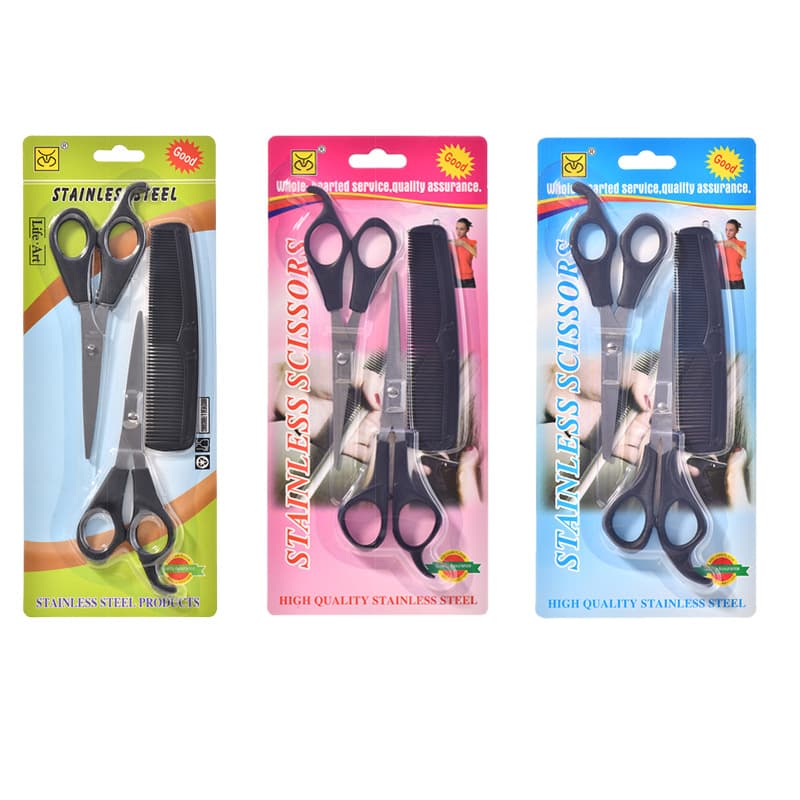 Cross-border Stainless Steel Hairdressing Scissors Home Haircutting Kit with Small Flat Comb Portable Three-Piece Set 03
