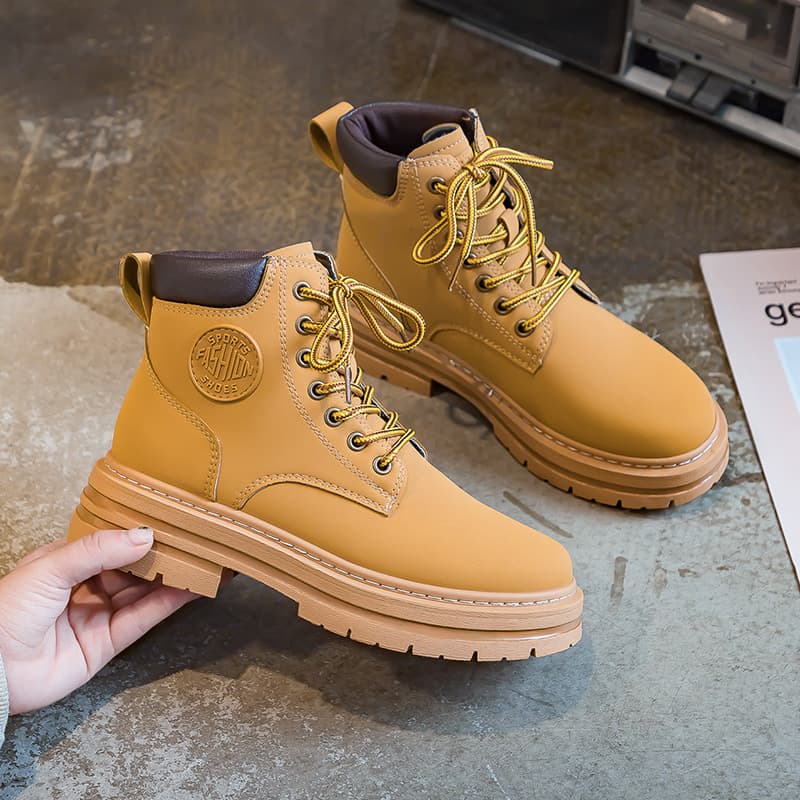 Martin Boots Women Autumn Winter New Style Retro Work Boots Unisex Ins Thick Sole Yellow Boots Couple Shoes Trendy