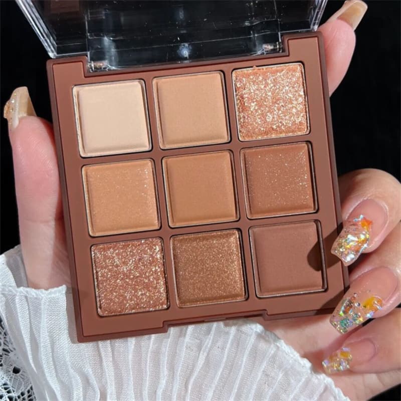 Nine-Color Milk Tea Eyeshadow Palette, Chocolate Earthy Mocha Brown with Shimmer Coffee Shades, Youthful INS Style, Niche Cross-Border