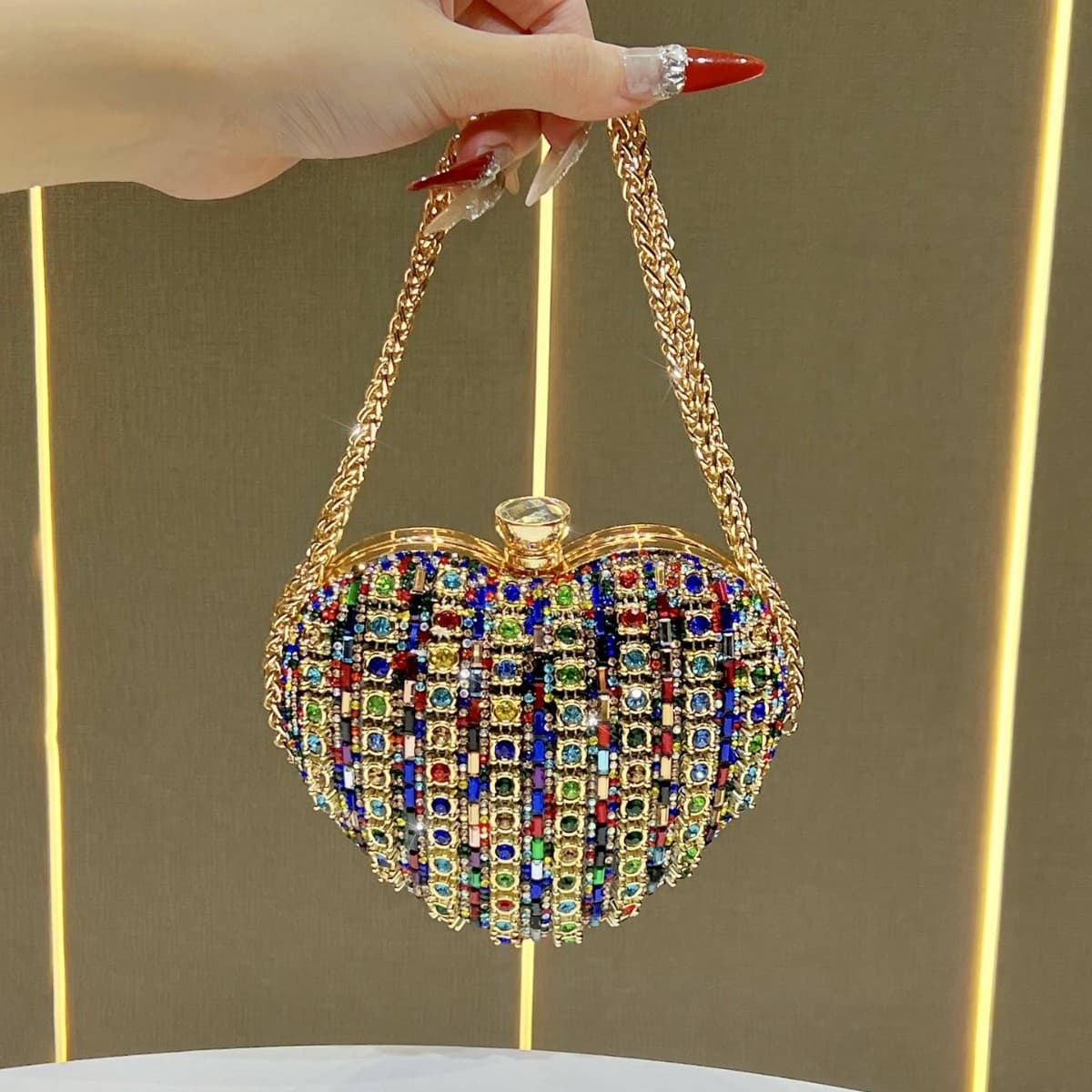 New Love Heart Handbag Fashion Rhinestone Chain Bag Versatile Crossbody Premium Evening Bag