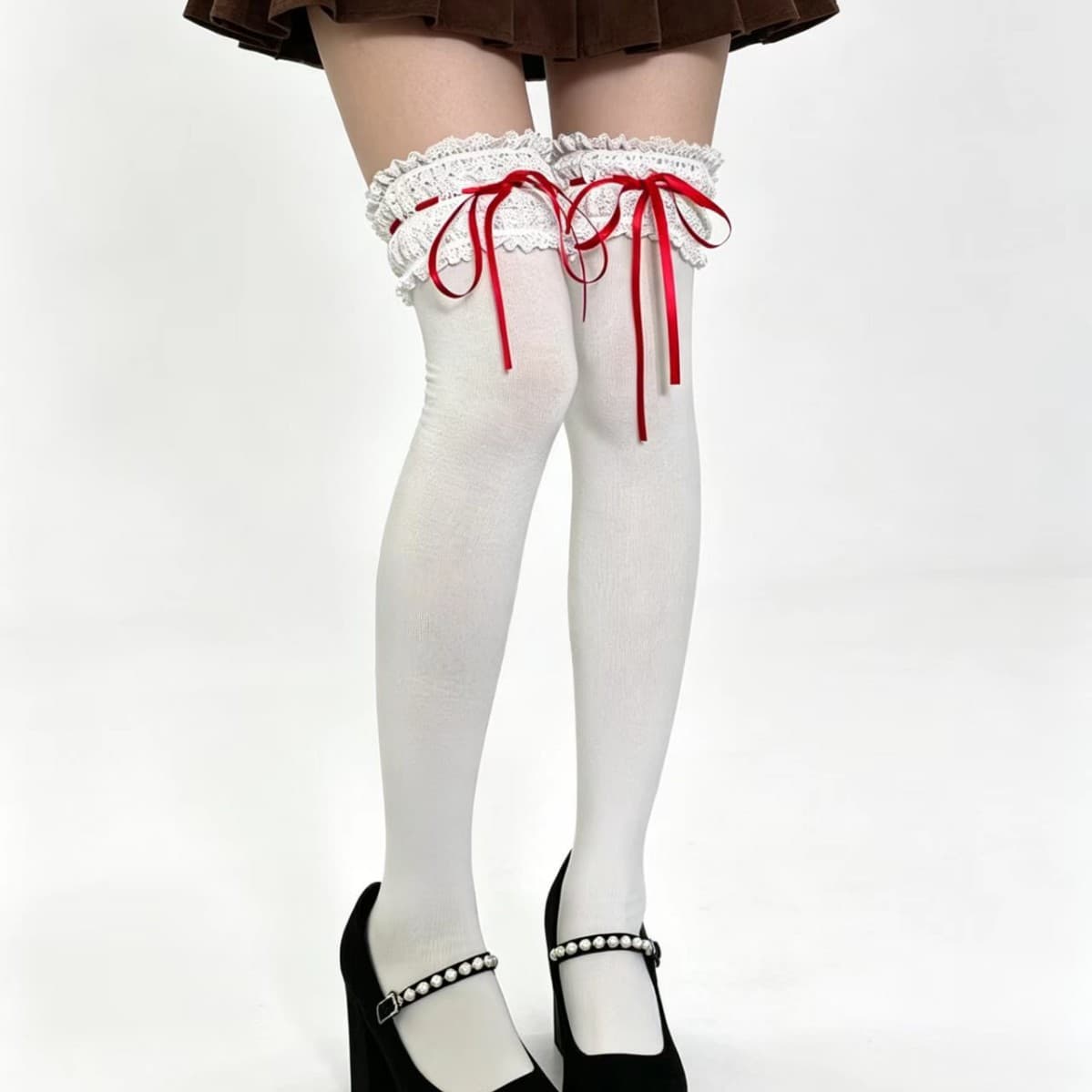 Lolita Wide Lace Ribbon Ballet Socks for Women, Spring Bowknot Mid-Calf Socks, Lolita Cotton Socks Sweet Style
