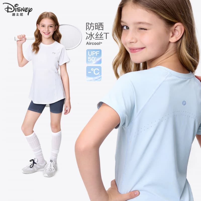 Girls' T-Shirt Summer Thin New Children's Ice Silk Short Sleeve Top Teen Girls' Clothing Summer Wear