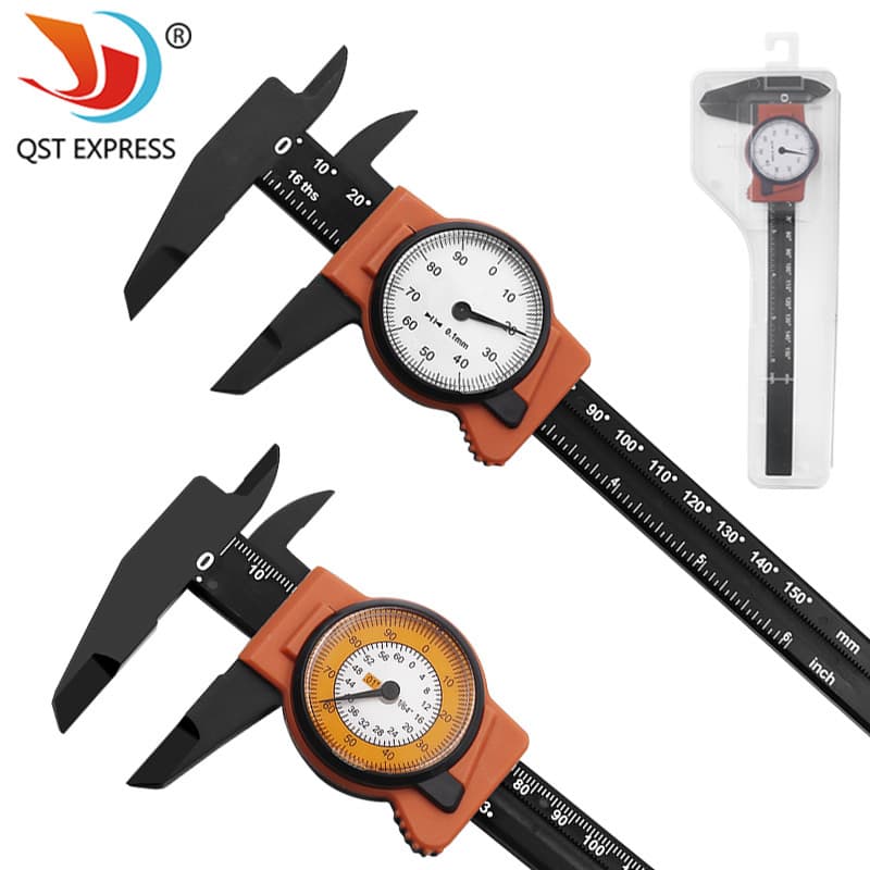 Metric 0-150mm plastic calipers with dial indicator; Imperial 0-6" plastic calipers with dial indicator; Plastic calipers