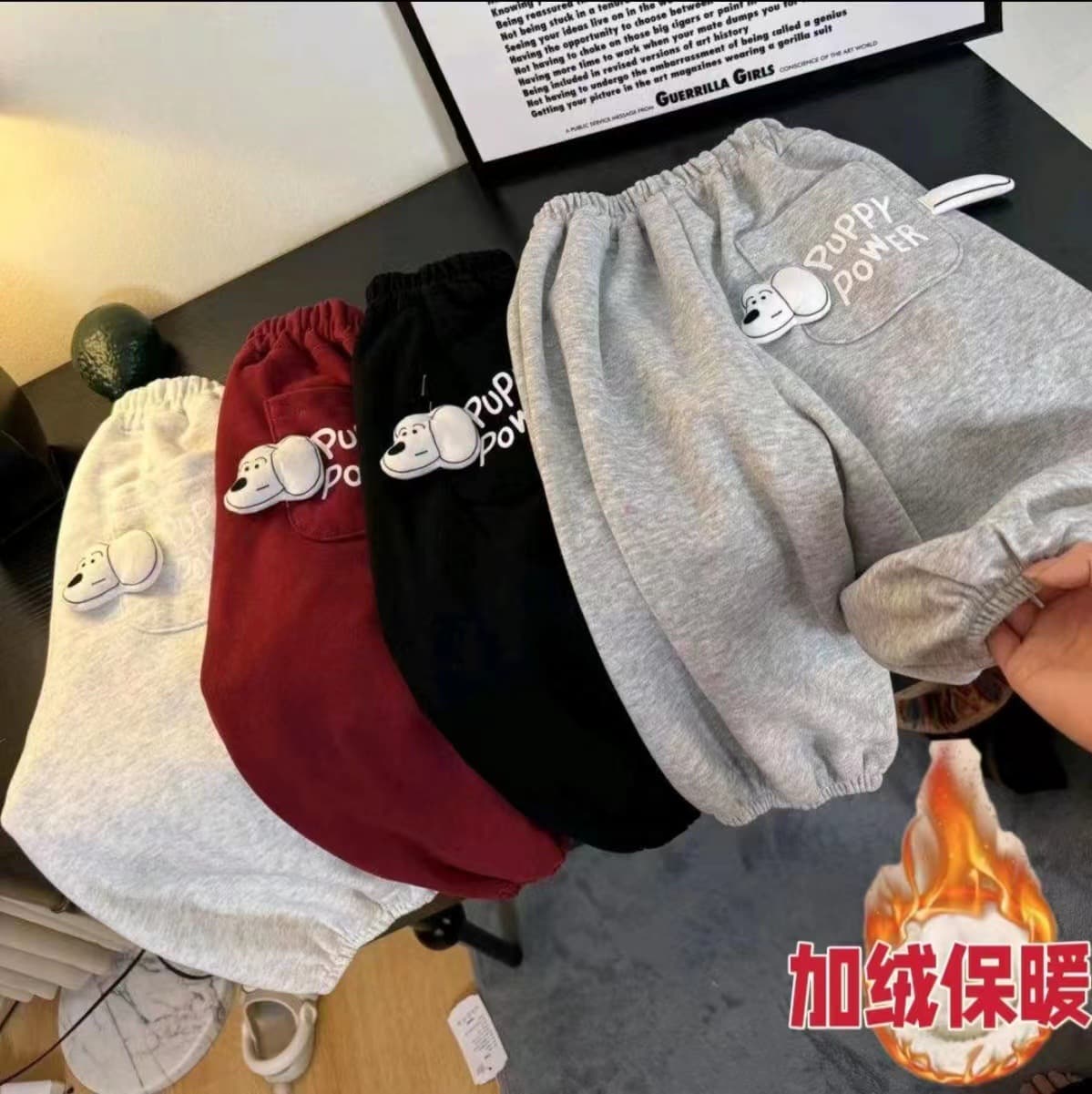 Autumn Winter New Fleece One-Piece Cute Fashion Dog Pocket Sweatpants Stylish Super Adorable Casual Pants Loose Korean Version