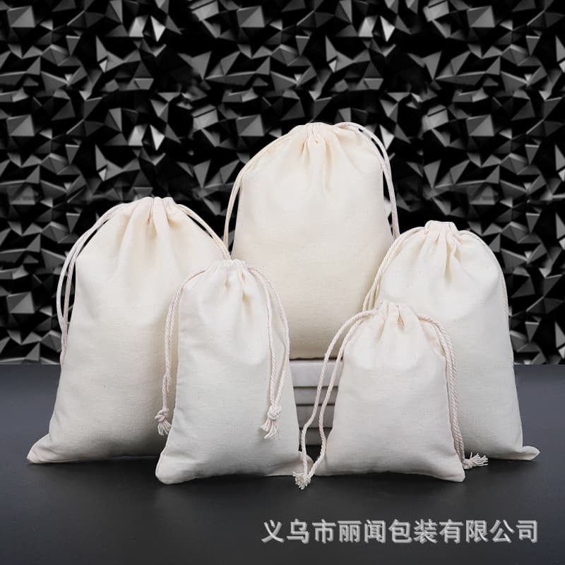 Bulk natural cotton bags for logo printing, breathable herbal drawstring pouches, and gauze cotton bags