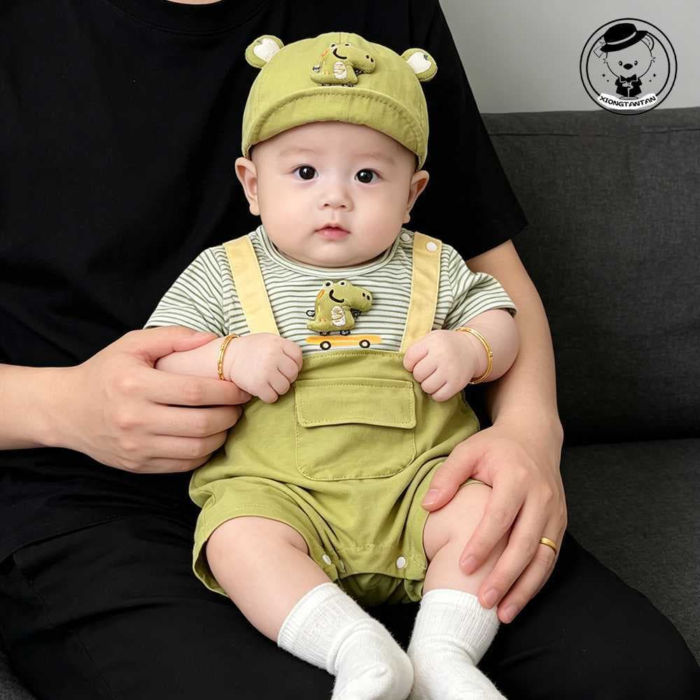 Baby clothes, summer clothes, baby boys' fake two-piece onesies, summer thin, super cute, short-sleeved romper, crawling clothes