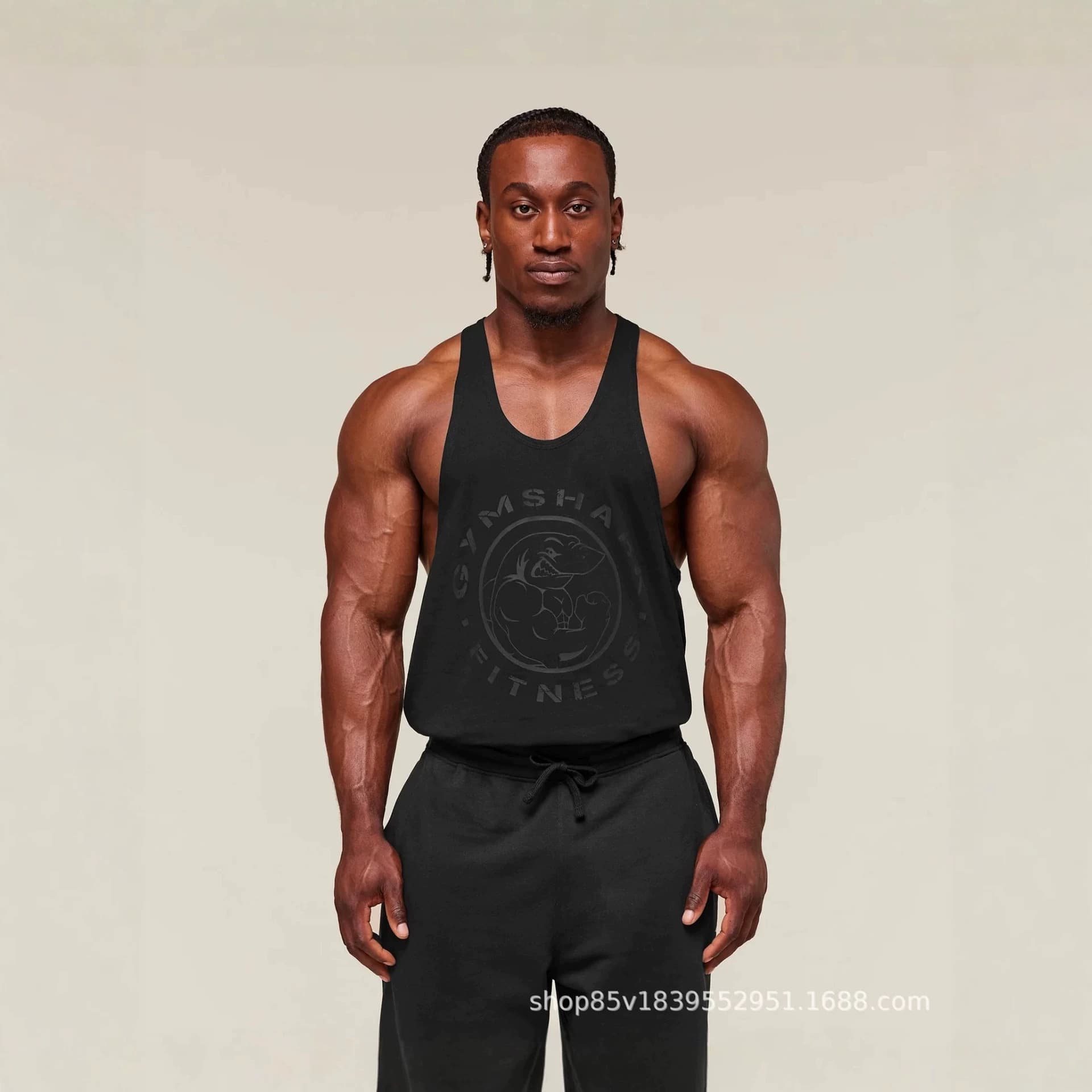 GYMSHARK Men's Sports Shark Vest Casual Training Breathable Stretch Relaxed Sleeveless Muscle Tank Top