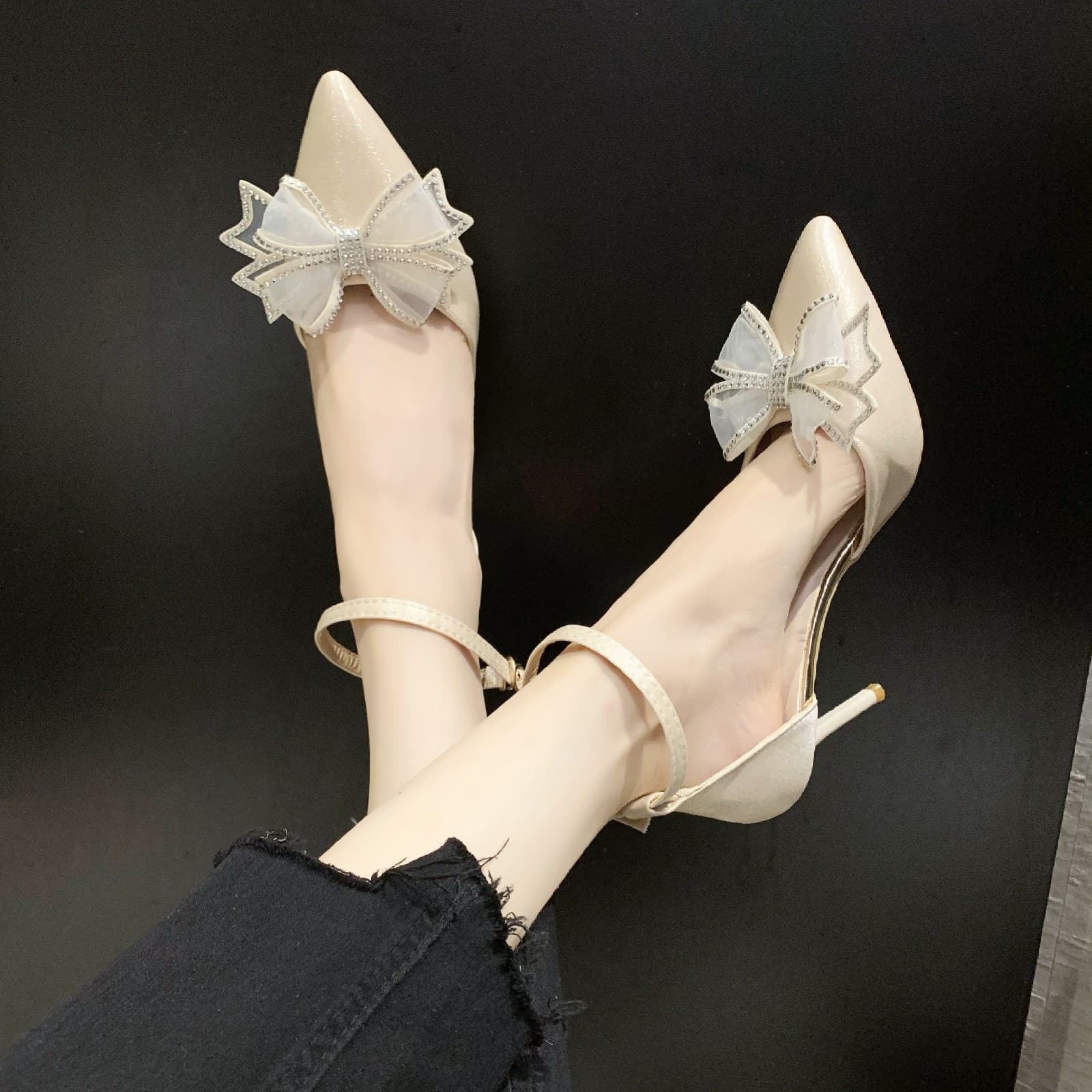 2025 New Summer Style Bow Buckle High Heels for Women, European and American Ladies' Stiletto Shoes, Outer Wear, Shallow Mouth Fashion Women's Shoes