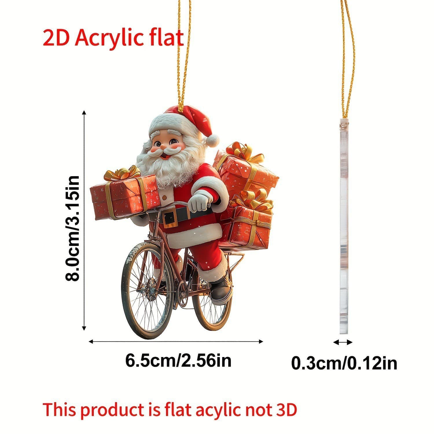 Cross-border New Acrylic Flat Santa Claus Car Decoration Hanging Ornament, Christmas Decor