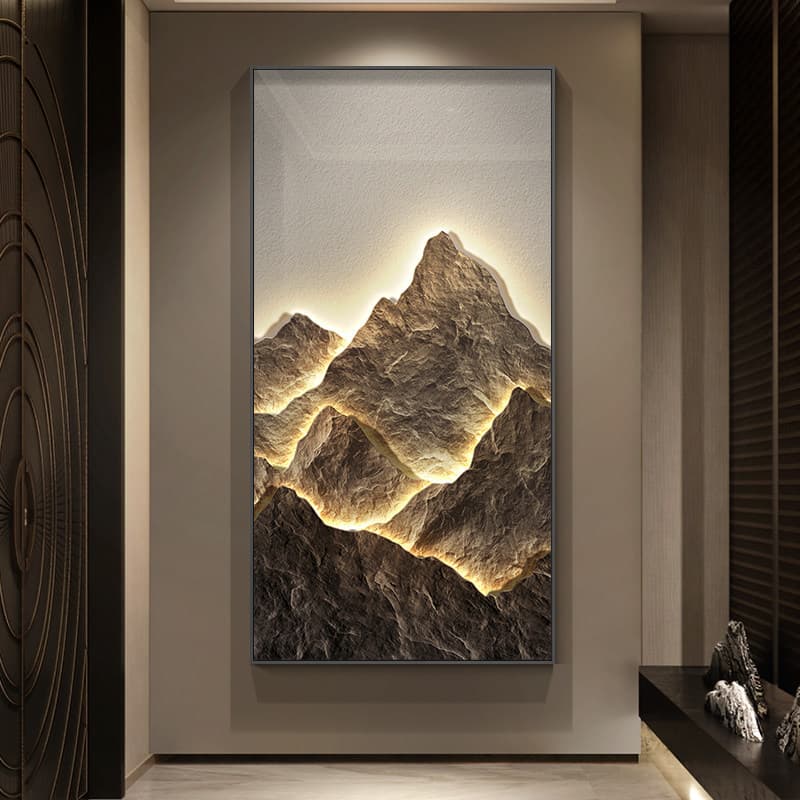 Modern Light Luxury Entryway Decorative Painting Sunlit Mountain Wall Art Mountain Backdrop Corridor Landscape Hanging Painting