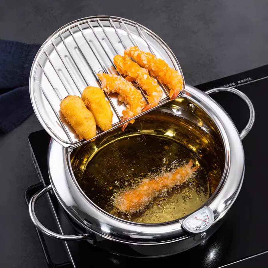 Japanese Style Deep Fryer with Oil Filter Stand Small Size Stainless Steel Multi-Function Pot for Home Use Non-Electric