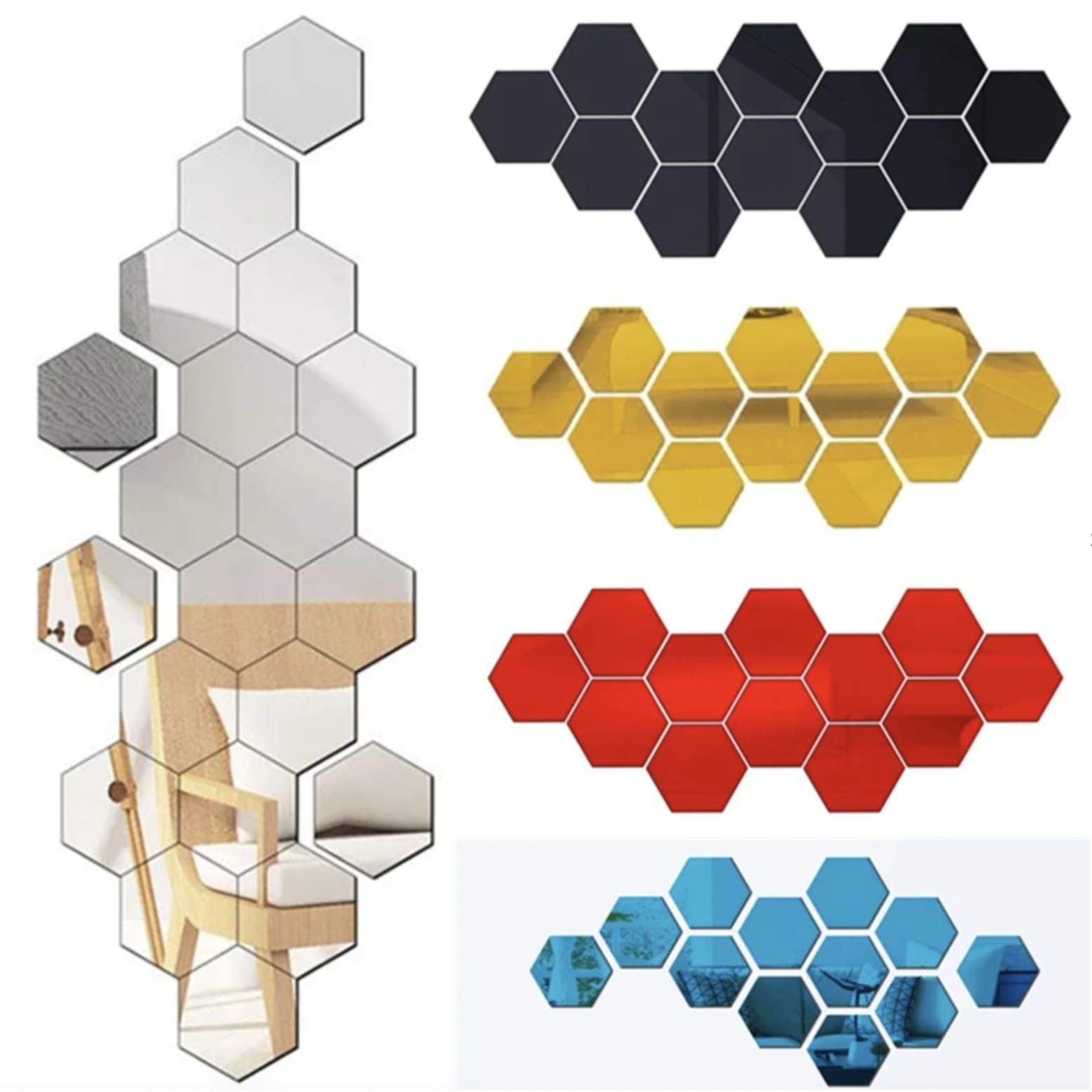 Foreign trade hot-selling acrylic hexagonal mirror sticker 3D wall sticker living room 3D wall sticker hallway entrance customizable