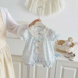Summer Floral Thin Baby Girl Romper, Short Sleeve Bodysuit, Baby Hasp Outfit, Crawling Clothes