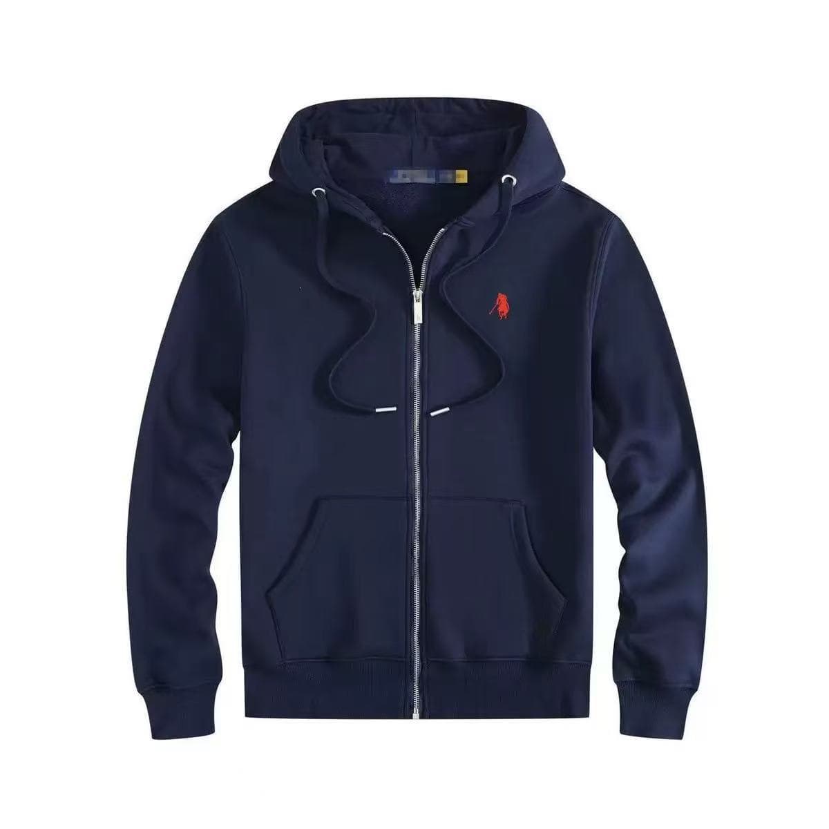 Cross-border Autumn/Winter Streetwear Hoodie Men's Fleece-Lined Casual Polo Pony Embroidery Cardigan Long-Sleeve Hooded Sweatshirt