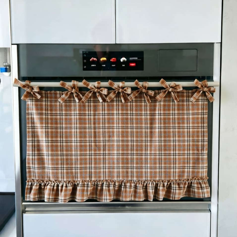 Oven curtain lace-up kitchen decorative skirt dishwasher curtain coffee curtain plaid short curtain washing machine curtain oven curtain