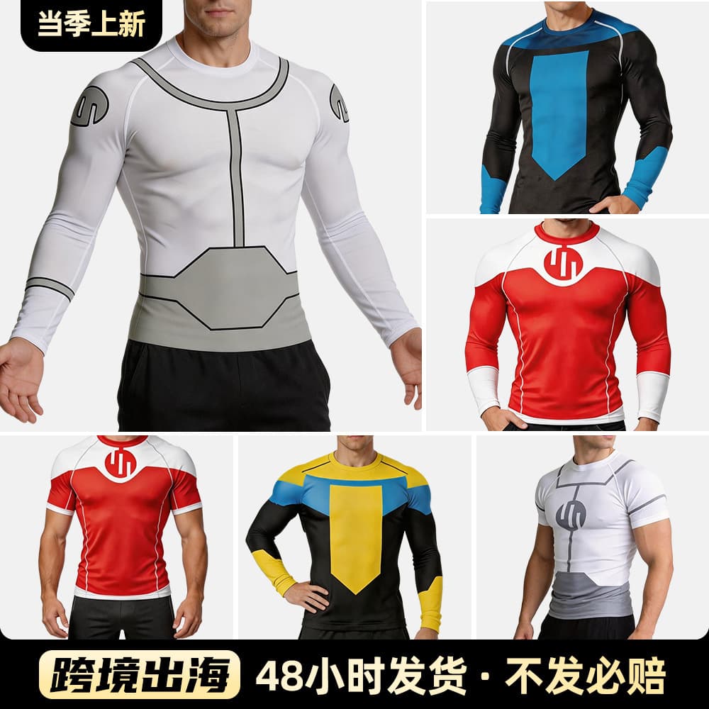 Invincible Hero Cosplay Sun Protection Clothing Diving T-Shirt Long Sleeve Mma Apparel Men's New Cross-Border Printed Fitness Wear
