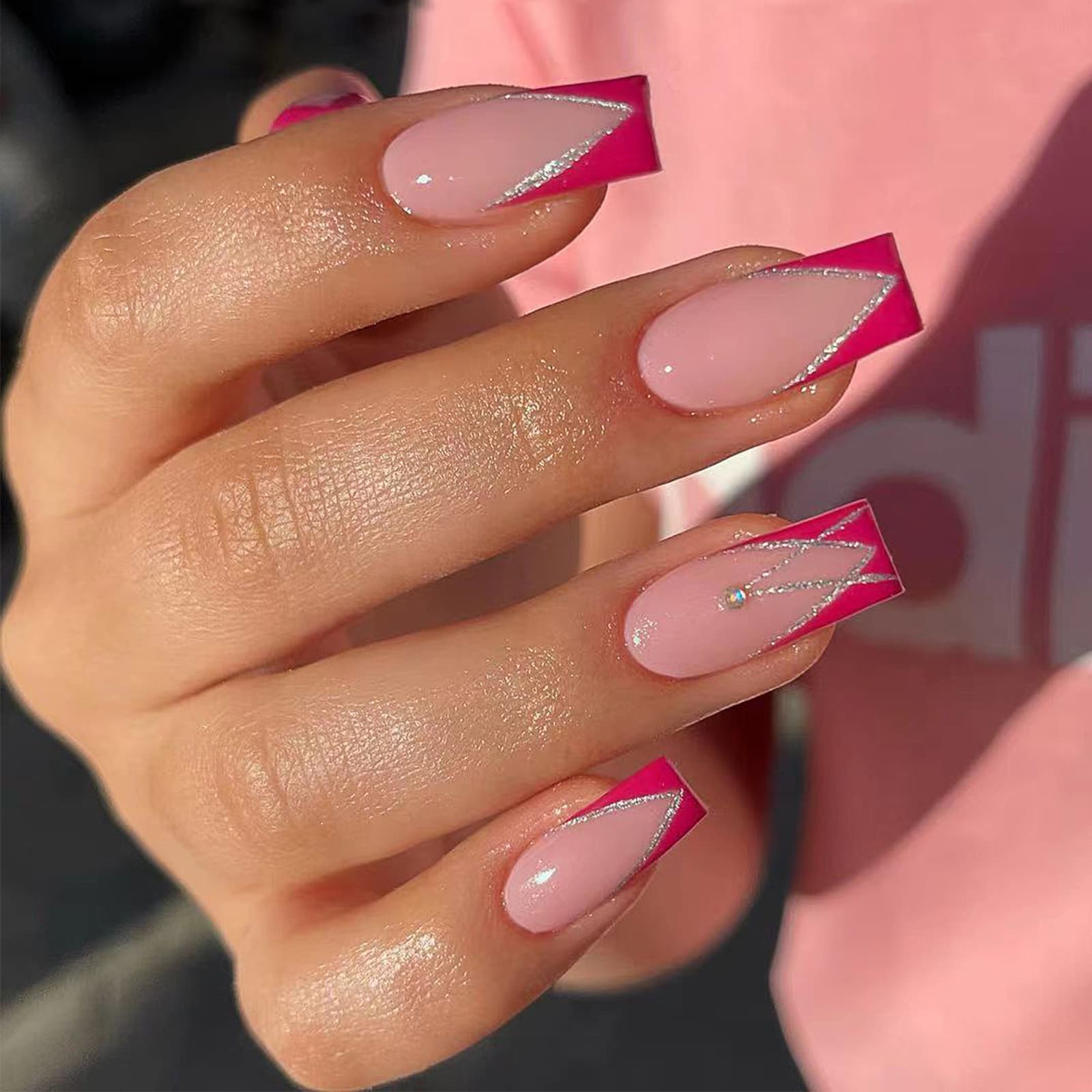 Press-On Nails Western Square Shape with Rhinestones French Nails 24Pcs Removable Fake Nails Direct Wholesale Diamonds
