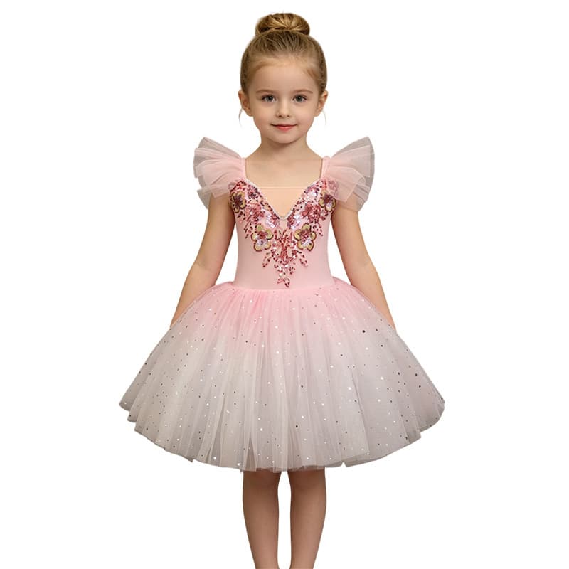 Gradient Strap Dress Tutu Ballet Dancewear Princess Dress Elegant Girls Stage Performance Costume