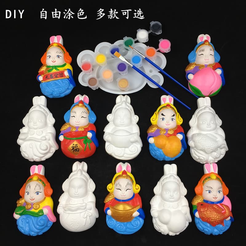 DIY old Beijing Rabbit Ye plaster painting hand-painted diy classroom cultural experience activity supplies
