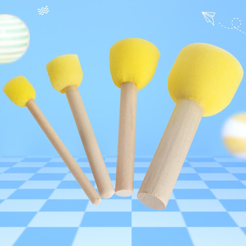 Cross-border painting sponge stamp brush with wooden handle, round mushroom sponge paint brush for children's paint graffiti art brushes