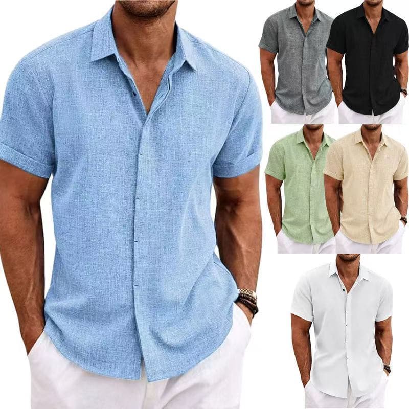 Men's Linen Short Sleeve T-Shirt Loose Sweatshirt Solid Color Cotton Linen Shirt Men's Beach Plus Size Short Sleeve Shirt