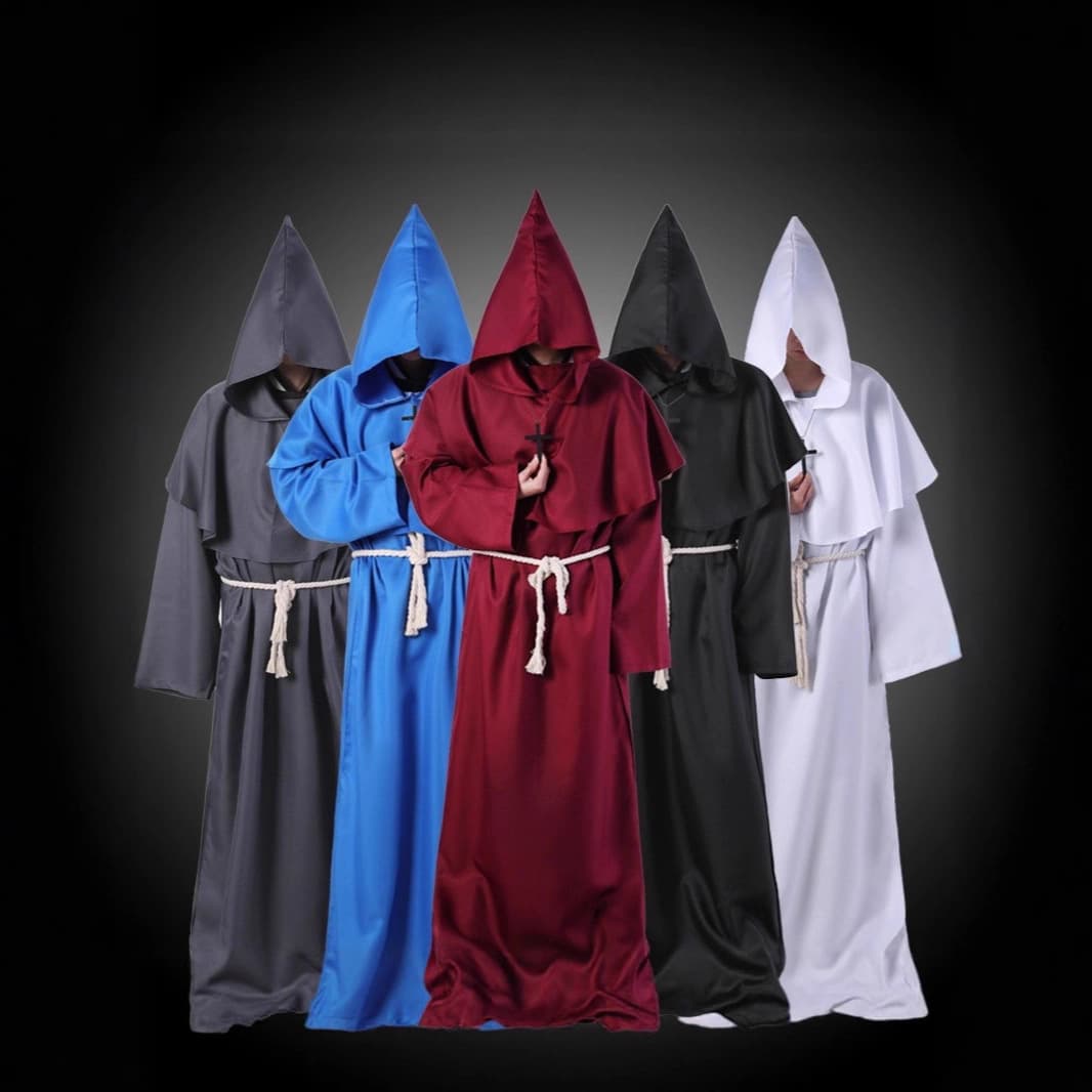 Halloween Grim Reaper Cape Medieval Adult Nun Short Hooded Cloak Costume Wizard Ghost Outfit