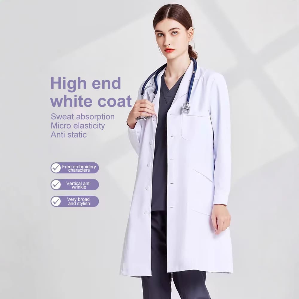 White Lab Coat Cross-Border Doctor Long Sleeve Nurse Uniform Work Coat White Coat Short Sleeve