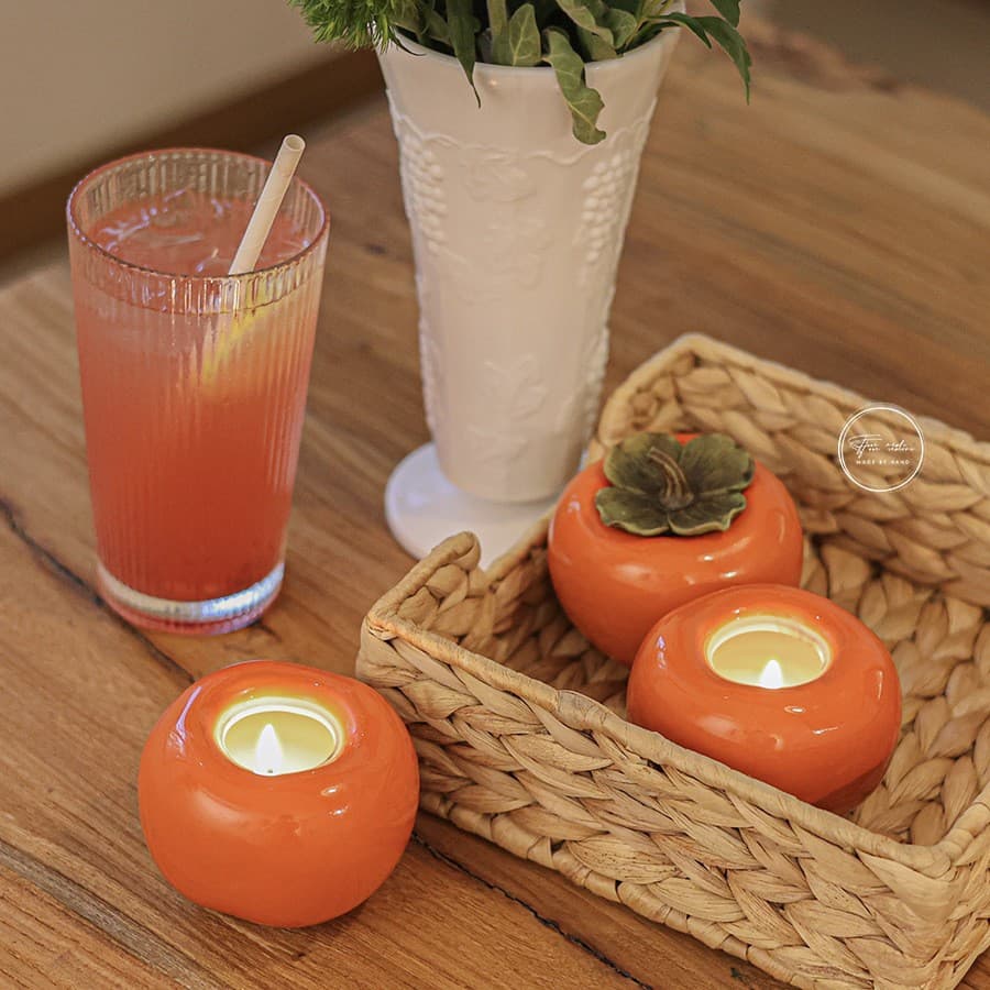 Persimmon Ceramic Small Persimmon-Shaped Scented Candle Jar Wedding Candy Jar Gift Logo Simple Design